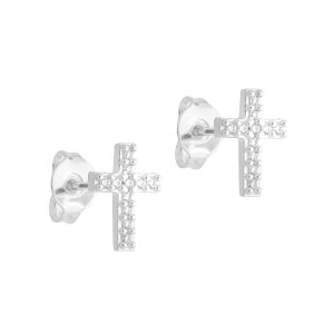 Brinco Religioso de Cruz Cravejado em Zircônias em Prata 925