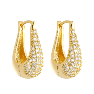 Brinco Dourado Formato de Ferradura Cravejado de Zircônia